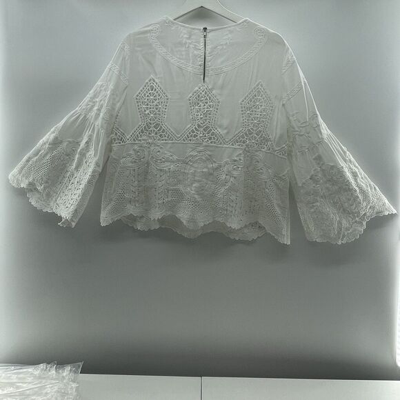 Soft Surroundings PM Petite Arlette Blouse Crochet Lace Embroidered Bell Sleeve - Picture 4 of 16